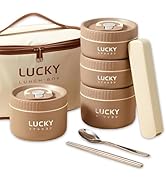 Ausenzup Stainless Steel Lunch Box, 3-Tier Insulated Bento Box Microwave Safe Soup Bowl for Adult...