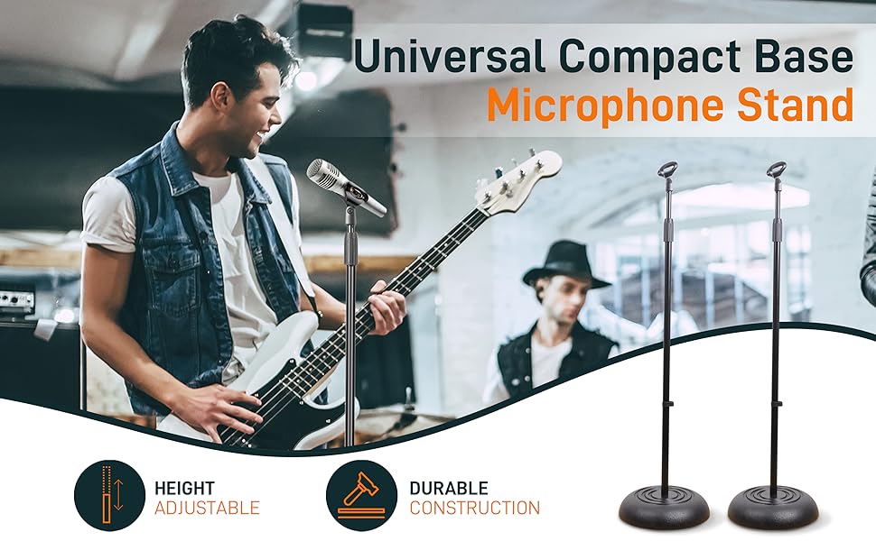 Universal Compact Base Microphone Stand; Adjustable Heavy Duty; Lightweight; Professional Stage