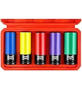 WETT 1/2-Inch Drive Lug Nut Socket Set, 5-Piece Wheel Protector Thin Wall Deep Impact Socket with...