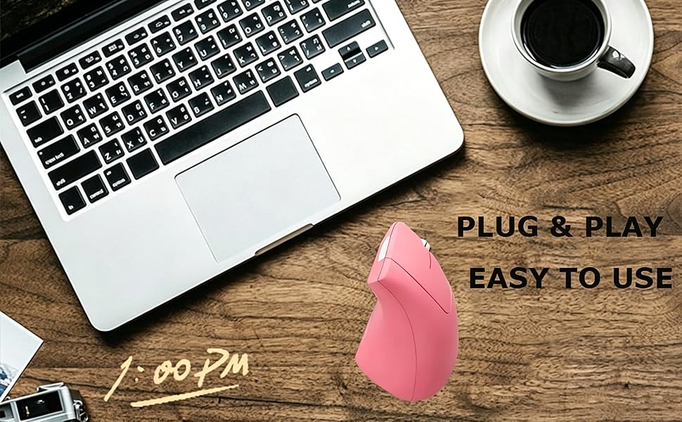 Wireless Mouse Ergonomic Vertical Ergo High Presion Optical Lightweight Cordless LED Light Large