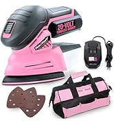 Pink Power Detail Sander for Woodworking 20V Cordless Electric Hand Sander for Wood Furniture - M...