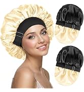 2PCS Silk Bonnet &amp; Satin Bonnet for Sleeping Women - Double Layer Adjustable Hair Bonnet Sleep Ca...