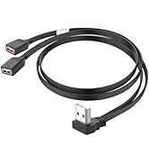 JSADZKJ 90 Degree USB Y Extension Cable USB 2.0 A Male to Dual USB Female Split Adapter Cable Up ...