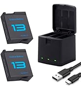 2-Pack 2100mAh Batteries with 3-Channel Battery Charger Station Compatible with Hero 13 Black Spo...