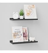 BONTEC Floating Shelves Set of 2-16 Inch Sturdy Wall Shelves with Protective Lip, Easy Install, M...