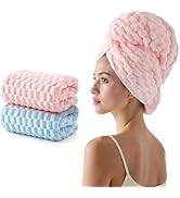 REDKISS 2 Pack Microfiber Hair Towels - Extra Large Hair Towel Wrap for Women, 24x42 inch Pink Ha...