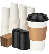 VPACKDUO 16 oz 100 Pack Paper Cups with Lids and Sleeves