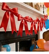 1 String Red Bow Garland Banner Decorations, Pre-Strung Satin Ribbon Bows for Birthday, Baby Show...