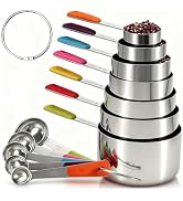 Bopei Measuring Cups and Spoons Set Stainless Steel 12 Piece for Cooking and Baking (7 Cups + 5 S...