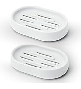Topsky 2 Pack Soap Dish for Shower, Sink, Bathtub, Oval Plastic White Soap Bar Holder with Drain,...