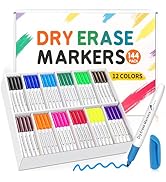V-Opitos 144 Pack Fine Tip Dry Erase Markers - Bulk Whiteboard Erasable Markers in 12 Colors, Ide...