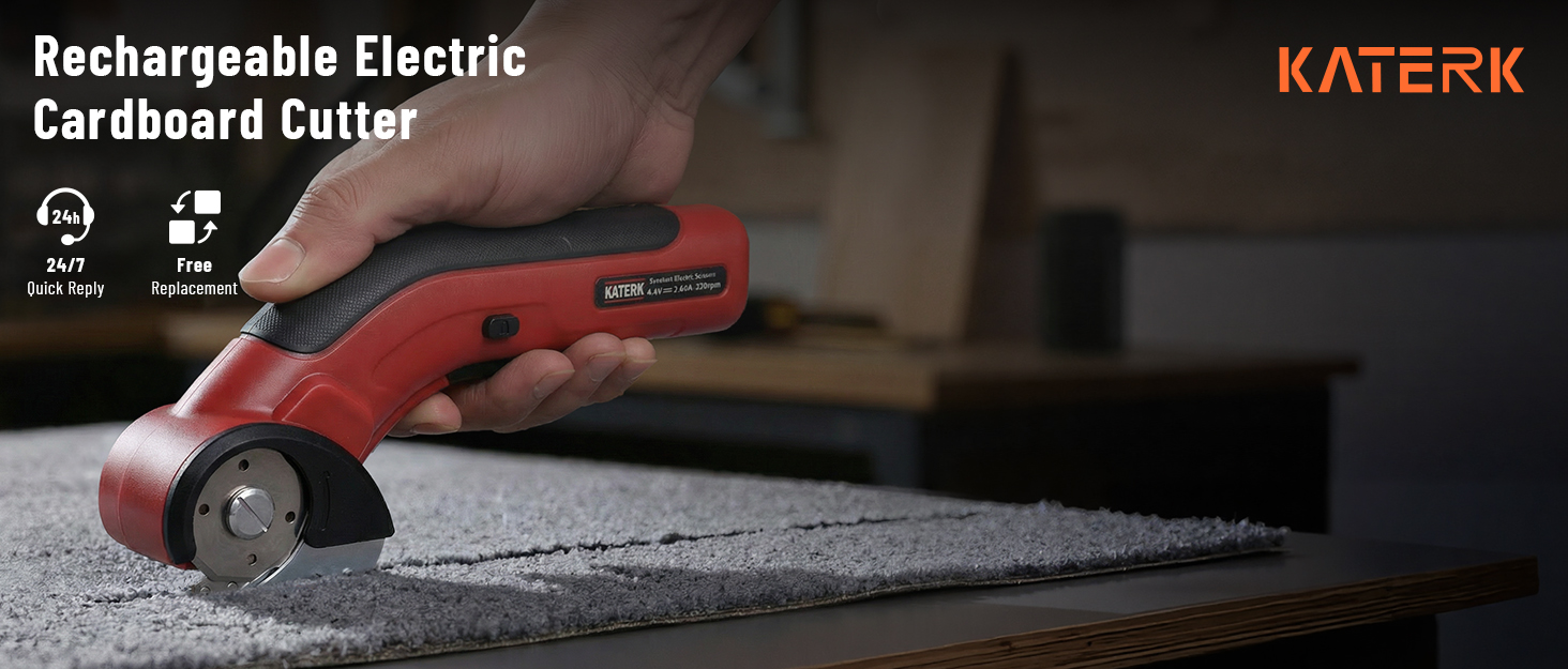 KATERI rechargeable electric cutter for cutting materials like cardboard.