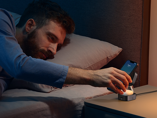 Night-time safe bedside wireless charging for peaceful sleep