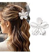 Silver Flower Hair Claw Clips, Small Metal Flower Jaw Clips for Women, Non-Slip Floral Hair Clips...
