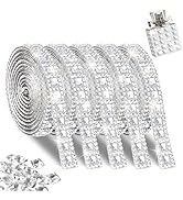 5 Yards Rhinestone Ribbons Self Adhesive Crystal Strips with 4MM White Square Diamond Bling Rhine...