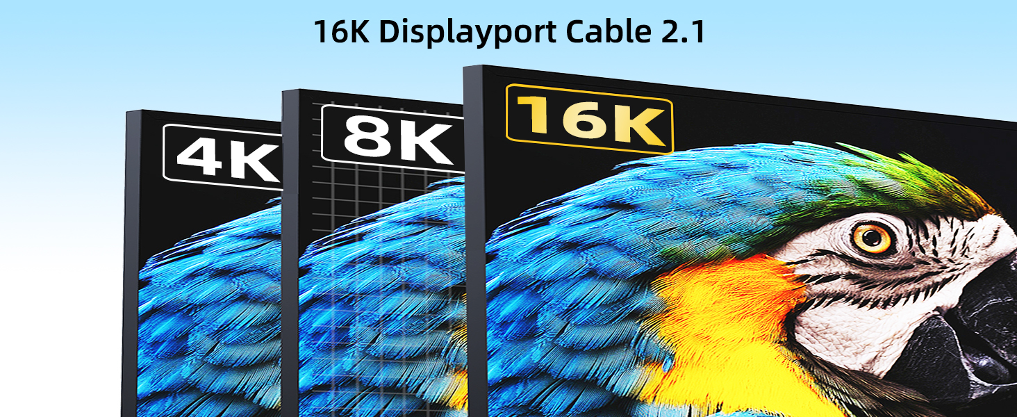 16K DisplayPort Cable 2.1 80Gbps High Bandwidth, Dynamic HDR, High refresh rate and high resolution