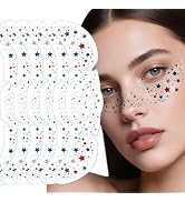 4th of July Star Face Temporary Tattoos - 6 Sheets Red White Blue Star Freckles Stickers Waterpro...