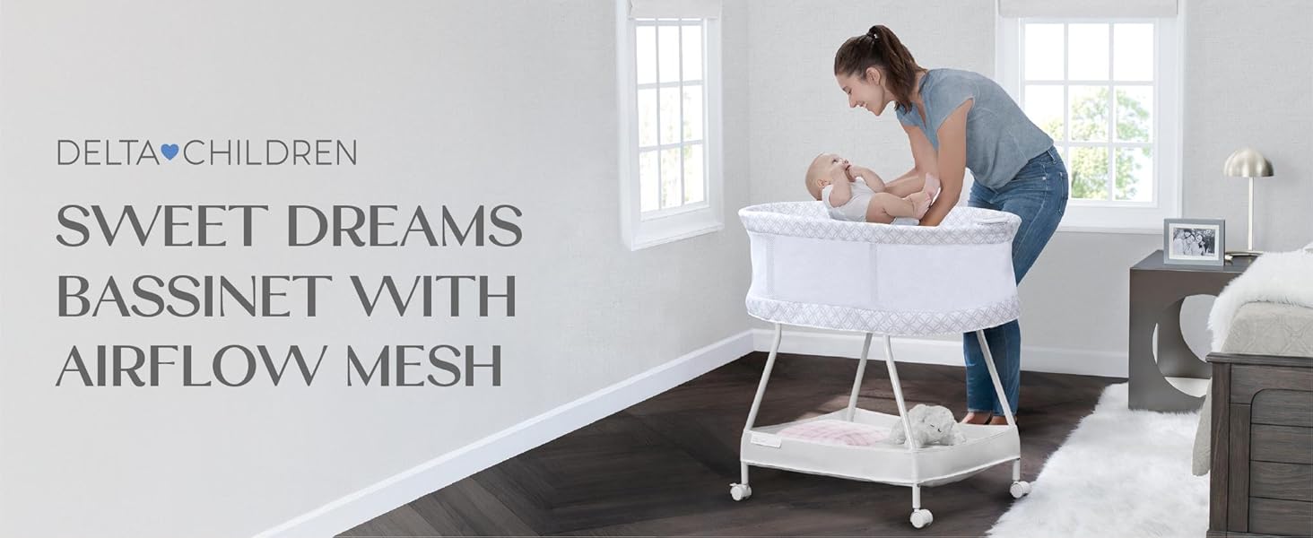 Bondi Adjustable Height Bedside Beechwood Bassinet, Tan