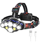MIOISY Headlamp Rechargeable, 8 LED Super Bright Head Lamp with White Red Light, IPX4 Waterproof ...