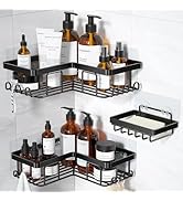 YASONIC Corner Adhesive Shower Caddy, with Soap Holder and 12 Hooks, Rustproof Stainless Steel Ba...