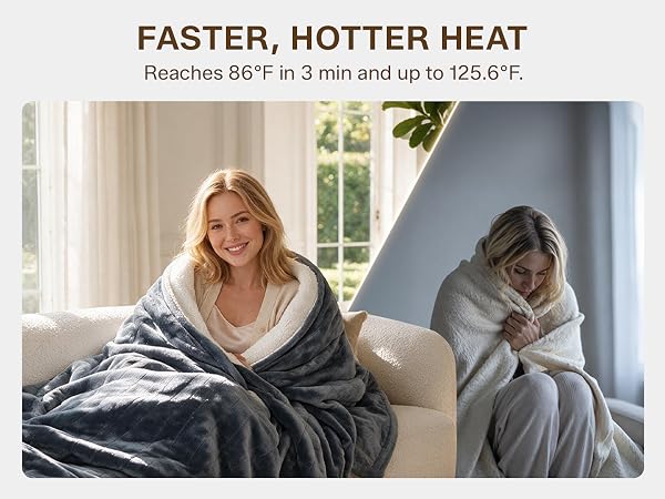 electric heated blanket full throw queen throw fast even heating auto off timer flannel sherpa soft