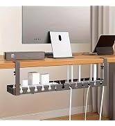 Extendable Under Desk Cable Management Tray, 17"-28.7" Clamp On Cord Organizer, No Drilling Metal...