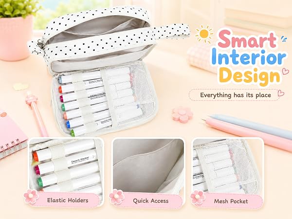 Big Capacity Pencil Case Pencil Pouch Cute Pencil Box Pencil Bag for Teen Girls Boys Black dots 