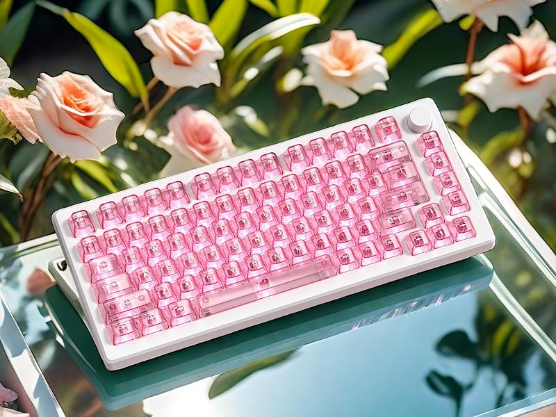 womier Pink keycaps Clear,Crystal jellyTransparent Keyboard keycaps 60 75 100 Percent,MDA Profile