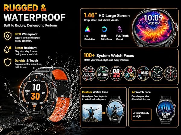 Rugged and Waterproof Smart watch with Customizable Watch Face