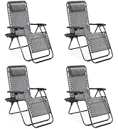 Sweetcrispy Zero Gravity Chairs, Set of 4 Portable Recliner Beach Camping Patio Outdoor Folding L...