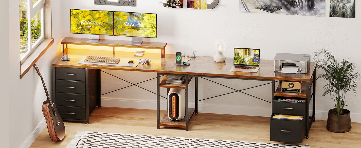 AODK 66&amp;#34; L Shaped Computer Desk with Drawers, 113&amp;#34; Reversible Home Office Desk