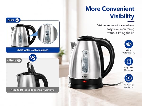 Electric Kettle, Stainless Steel 1.8 Liters Tea, Coffee Kettle &amp;amp; Hot Water Boiler