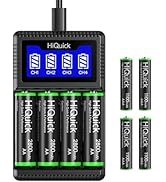 HiQuick Rechargeable AA AAA Batteries with Charger, High Capacity Low Self Discharge 2800mAh AA B...