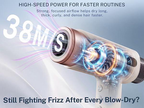 500M negative ion hair dryer helps reduce frizz, static and flyaways