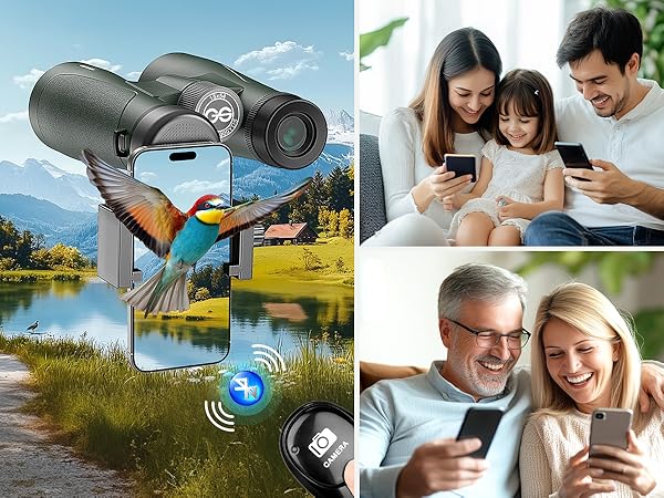 binoculars with phone adapter and photo clicker
