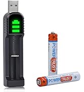 PowerTrust 2Pack AAAA Rechargeable Batteries and Charger for Flashlight Calculator Alarm Clock MP...