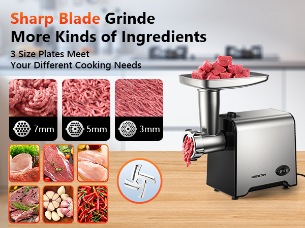 Electric Meat Grinder with Sausage Stuffer Maker &amp;amp; Kubbe Kit Food Grinder with Blade &amp;amp; 3 Plates