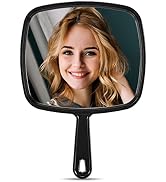 MIRRORNOVA 12.6"L x 9"W Hand Mirror, Black Barber Hairdressing Handheld Mirror with Handle for Sa...