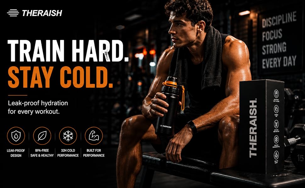 Premium matte black insulated sports water bottle with leak-proof cap and wide mouth