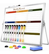 Marsrock Dry Erase White Board with Stand,Double-Sided Weekly Whiteboard 12"x16", 10 Markers, 6 M...