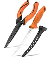 pullther fishing 2PC Fishing Tool Kit - 7" Fillet Knife,Fishing Pliers,Multitool Hook Remover Fis...