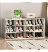 Garden 4 you Shoe Storage Bench, Cubby Shoe Rack with 12 Cubbies, 3-Tier Wood Shoe Rack Organizer...
