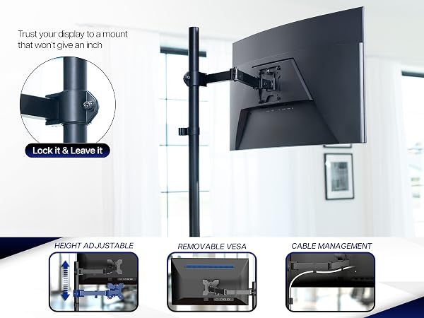 tall monitor mount adjustable desk stand clamp grommet tilt swivel rotate ergonomic setup