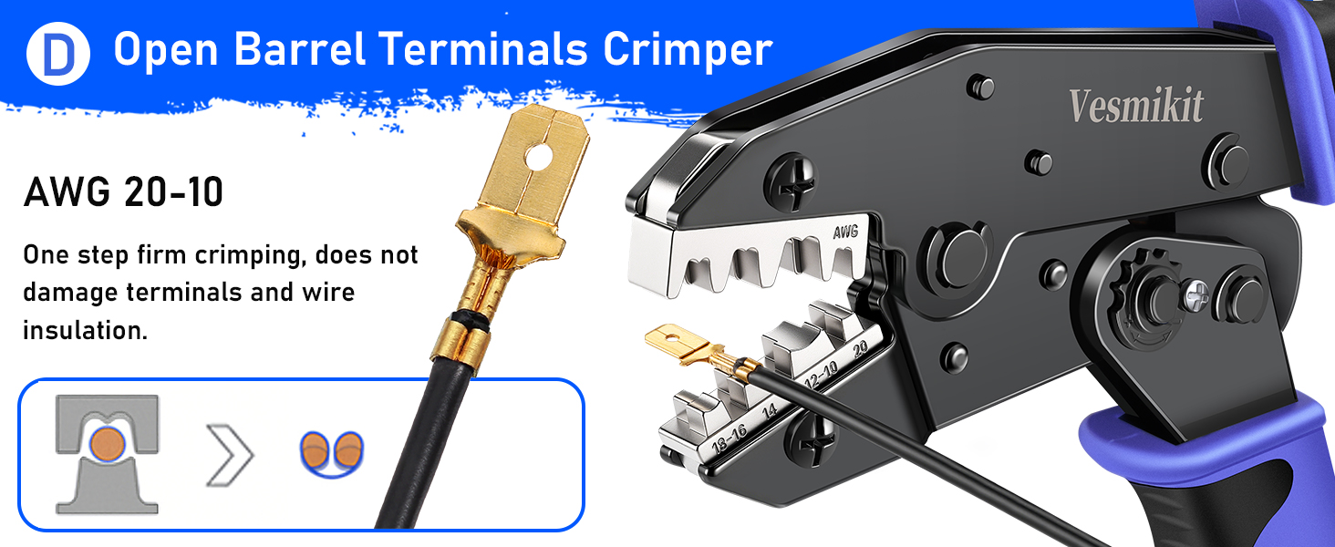 wire crimping tool for open barrel terminals