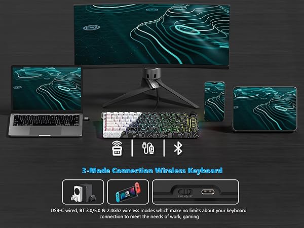 QMK/VIA 75% Keyboard Wireless,Topographic Gaming Mechanical Keyboard 65%