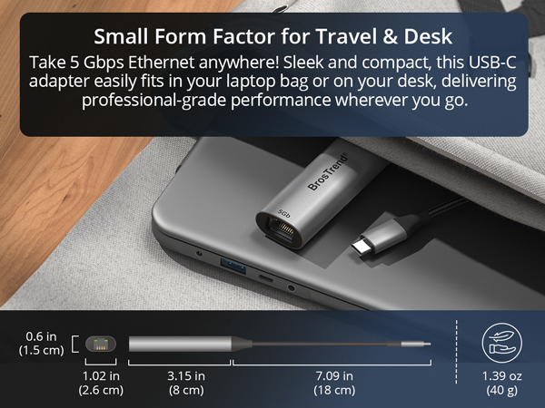 Close-up of the Compact USB-C Ethernet Adapter That Fits in a Bag or on Any Desk