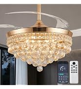 Kunywooe 48" Chandelier Ceiling Fan - Crystal Fandelier, Retractable Ceiling Fan with Light, Remo...