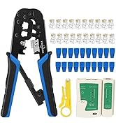 RJ45 Crimping Tool Kit Ethernet Crimp Set, RJ-11, 6P/RJ-12, 8P/RJ-45 Crimp, Cut and Strip with 20...