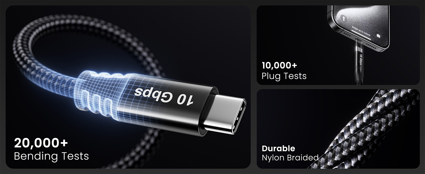 Fasgear USB to USB C Cable USB 3.2 Gen 2 10Gbps Data Transfer 3A Fast Charging