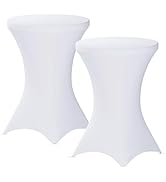 Fixwal Cocktail Table Covers, 2 Pack 32x43 White Round Table Cover, Spandex Stretch Table Cloth f...